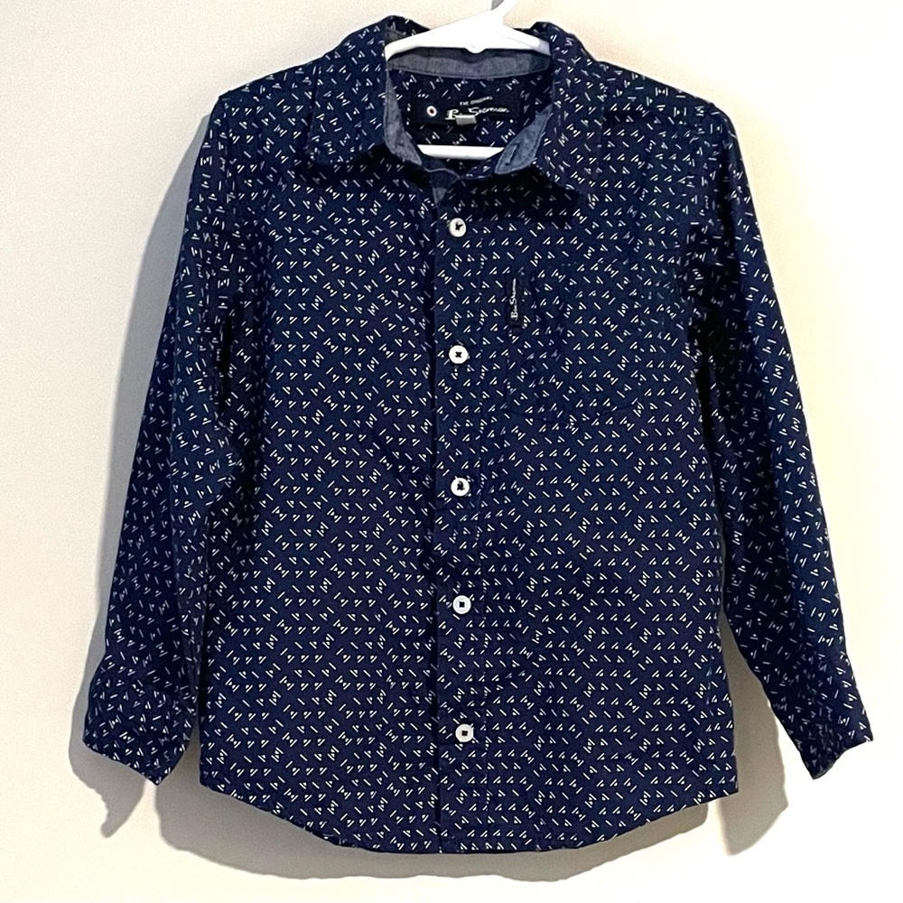 The Original Ben Sherman Size 5 Boys Blue White Button Down Long Sleeve Shirt